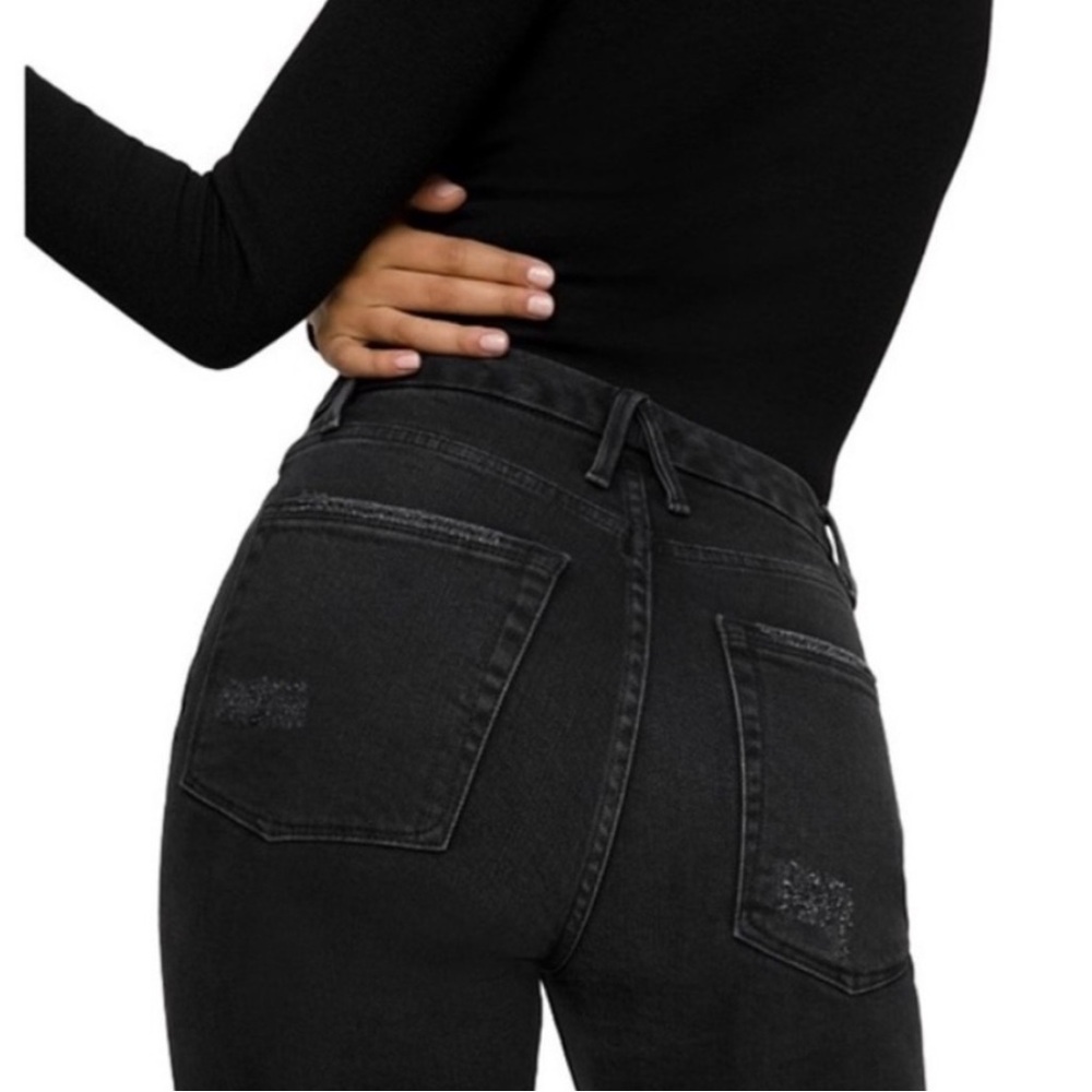 GOOD AMERICAN NWT GOOD CLASSIC RIPPED HIGH WAIST STRAIGHT LEG JEANS BLACK 206 24 - Picture 2 of 11